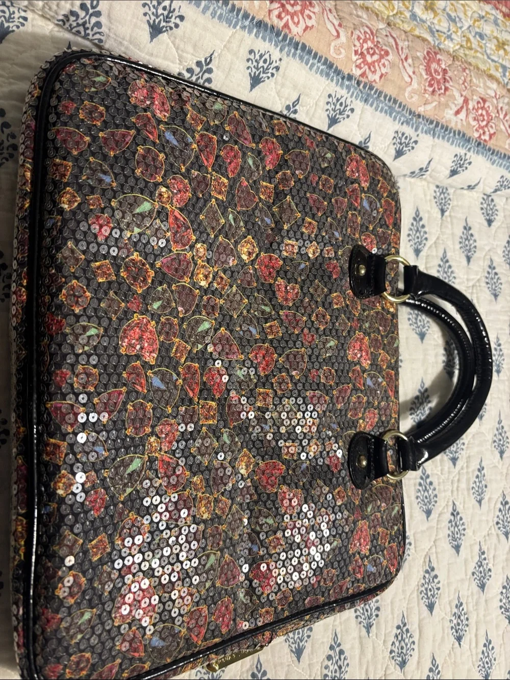 Betsey Johnson Black Multi Sequin Floral Laptop Bag